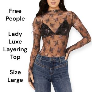 Free People sheer floral lace pull over top size L